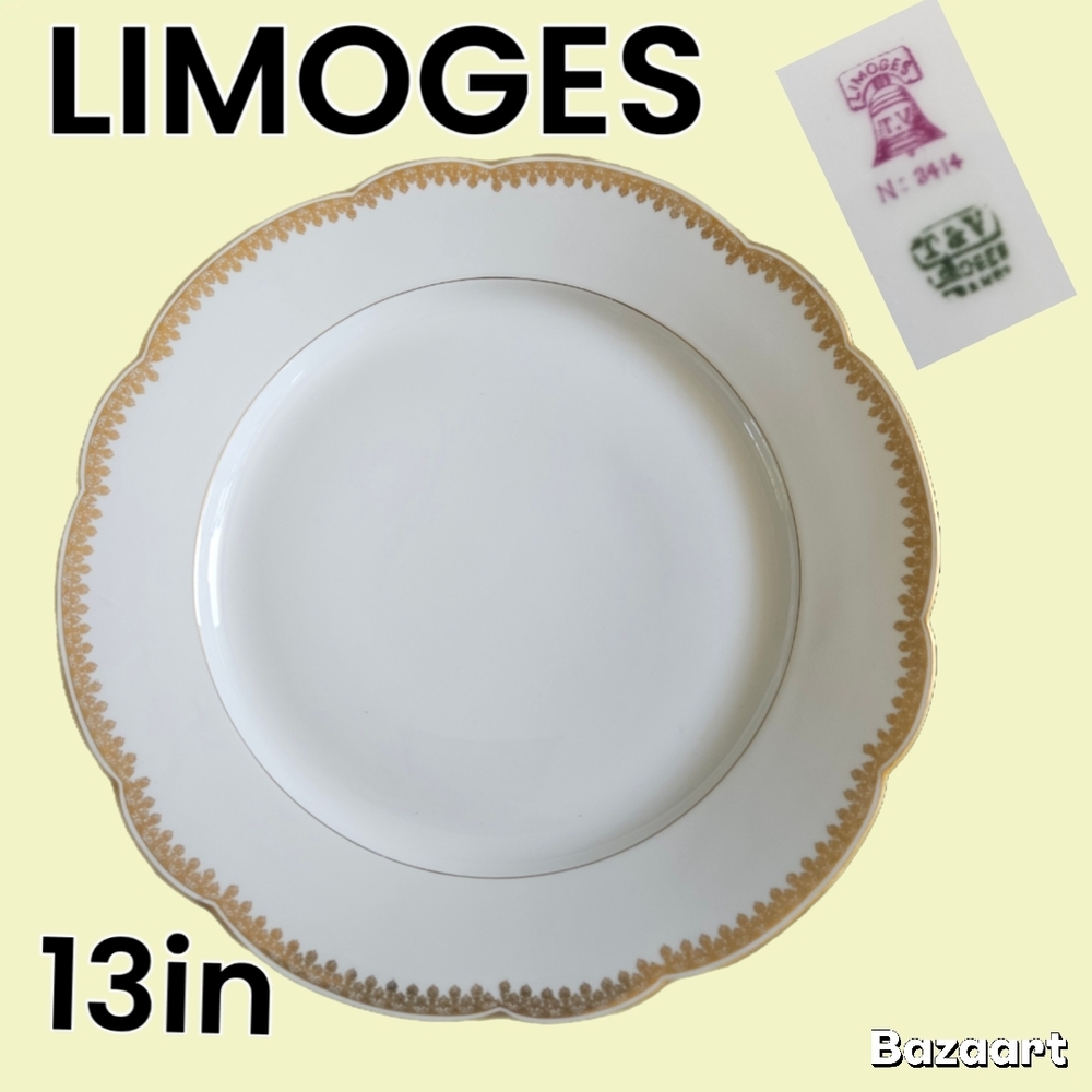 Limoges White and Gold Porcelain Dinnerware Plate